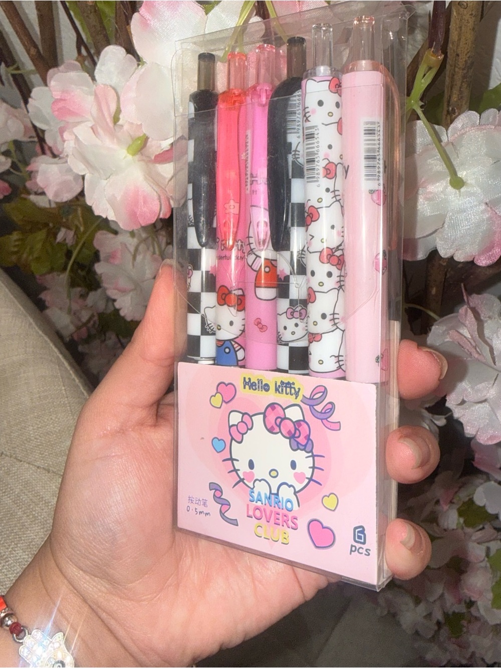 Hello Kitty Pink and Black Kids Pen Set - 6 Pack